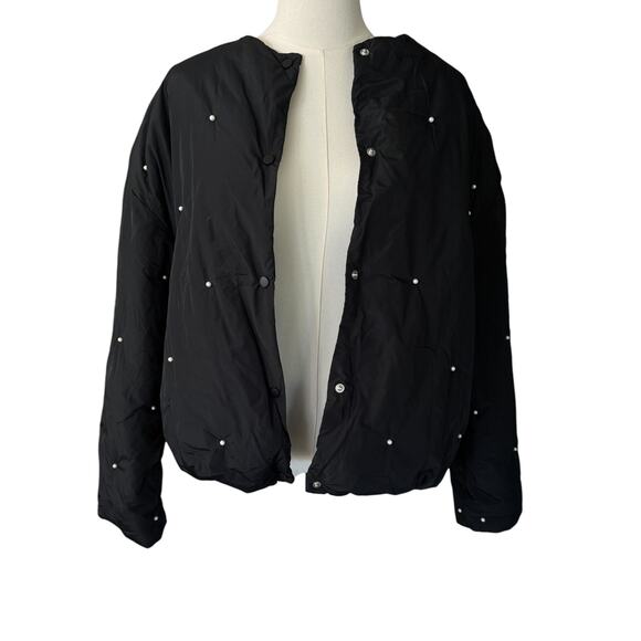 Sleeper Faux Pearl Puffer Cropped Jacket‎ Black Size S/M - Picture 5 of 10